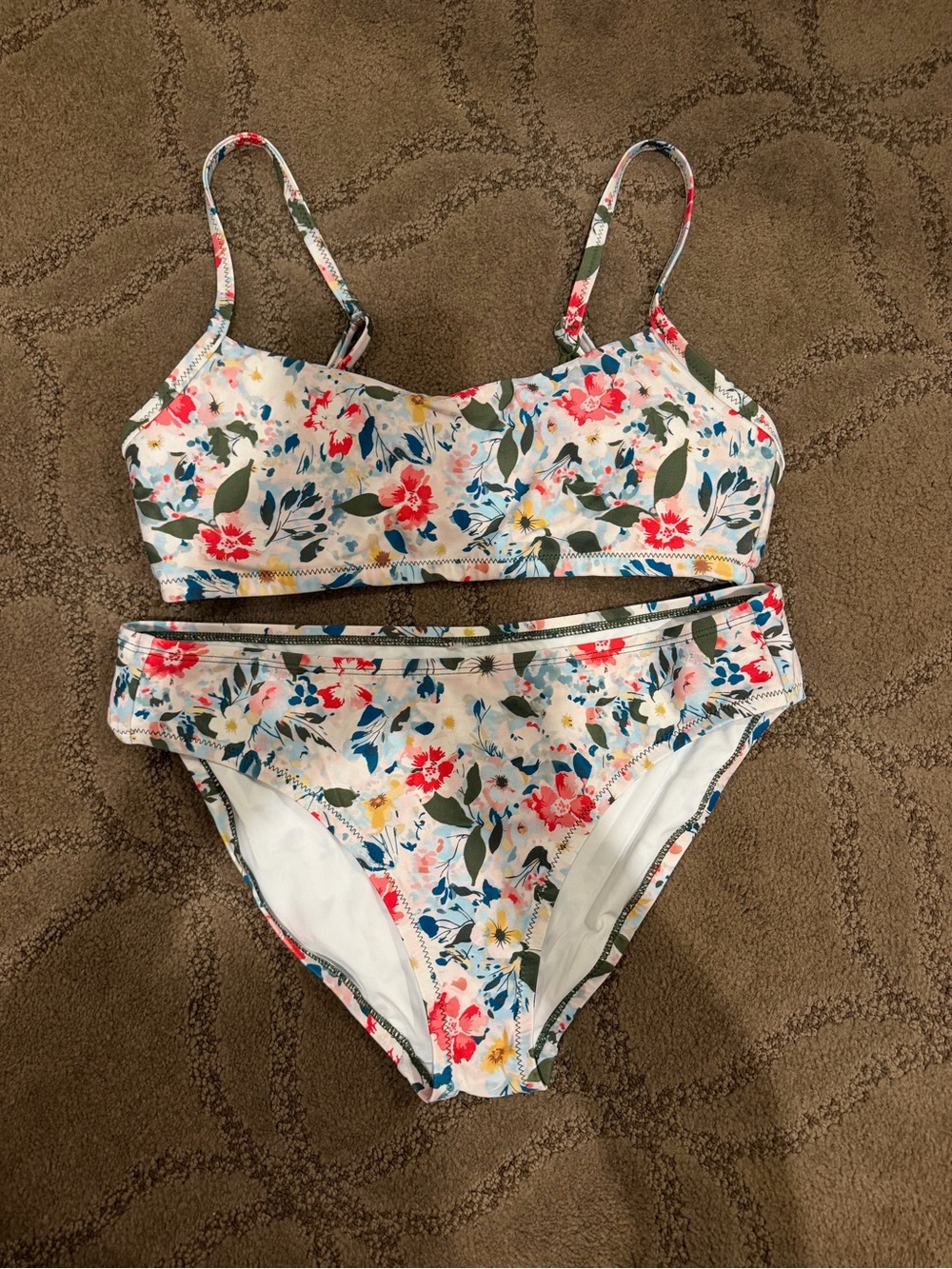 Lole Bright Floral Two-Piece Bikini Set - White Base with Multicolor Flowers